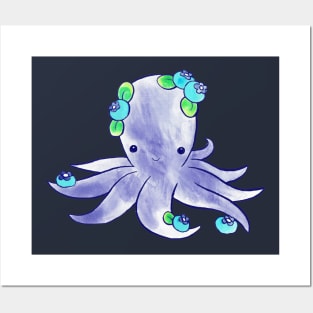 Blueberry Octopus Watercolor Posters and Art